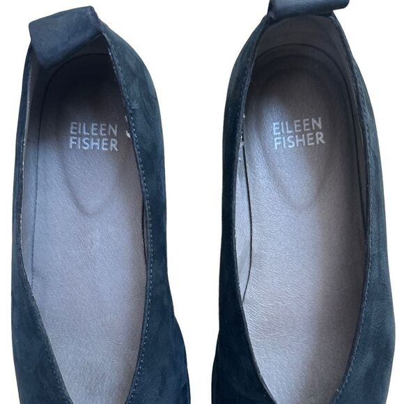 EILEEN FISHER Suede Leather Humor Wedge Ballet Flat Slip-On Navy-Blue Size 6.5 - Picture 7 of 9